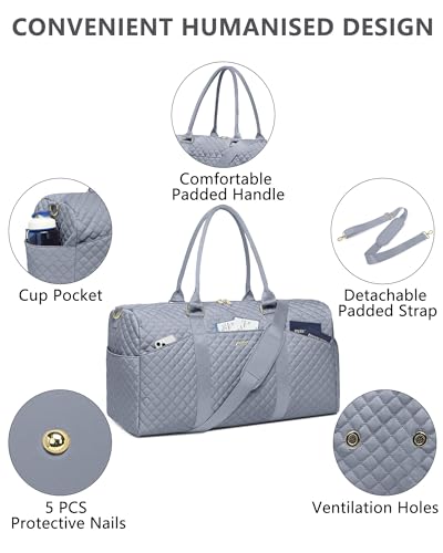 Image of Women Weekender Travel Duffle Bag: Travel Duffel Overnight Bags with Shoe Compartment Large Carry on Tote with Toiletry Bag Weekend Traveling Yoga Gym Hospital Bag for Women with Wet Pocket Grey