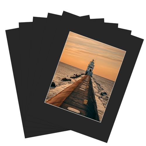 ZBEIVAN 11x14 Black Picture Mats with Core Bevel Cut Frame Mattes for 8x10 Pictures - Pack of 5