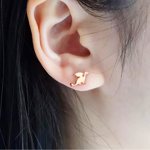 Cute Dinosaurs Earrings Stud For Women Girls Men 925 Sterling Silver Hypoallergenic Tiny Dragon Brontosaurus Animal Cartilage Tragus Polished Fashion Punk Jewelry Dainty Gifts For Friends (Rose Gold) #TOP1