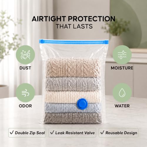 Image of DALUCI Vacuum Bags for Clothes with Pump, Vacuum Storage Bags, Space Saver Compression Bags, Airtight Reusable Vacuum Packing Bags for Travel, Blanket, Bedding & Quilt Storage, Pack of 5