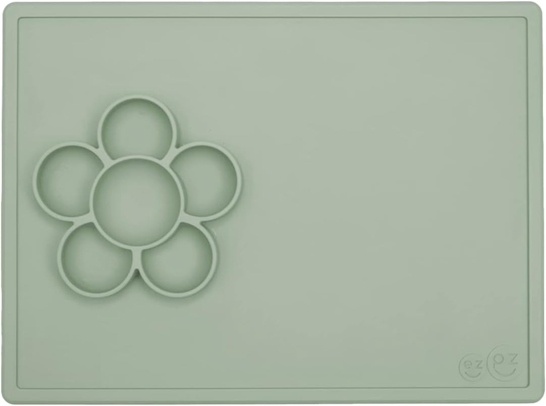 Sage Green Silicone Suction Play Mat with Flower Compartments