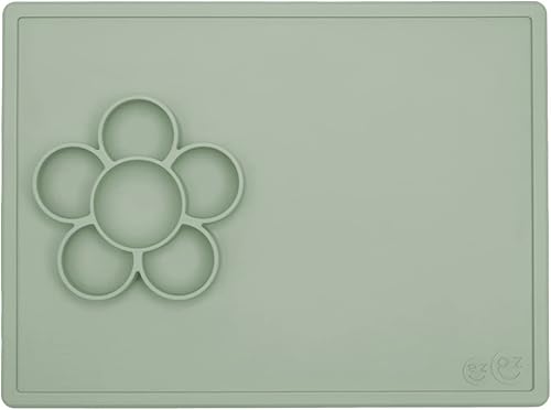 Miniatura 2 de ezpz Tapete de juego para bebés y niños pequeños a partir de 6 meses (salvia), placa de succión con compartimentos florales para manualidades,