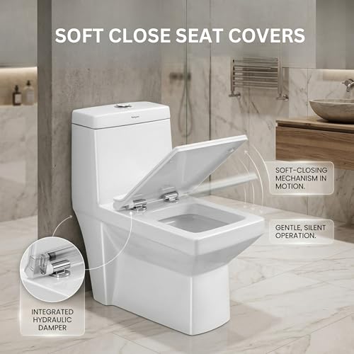Image of Parryware SUTRA Washdown One-Piece Western Commode | S Trap 220mm One Piece Western Toilet (680 x 360 x 710 mm) / Rim Washdown Flush Commode with Soft Close Toilet Seat Cover (White) | C8965