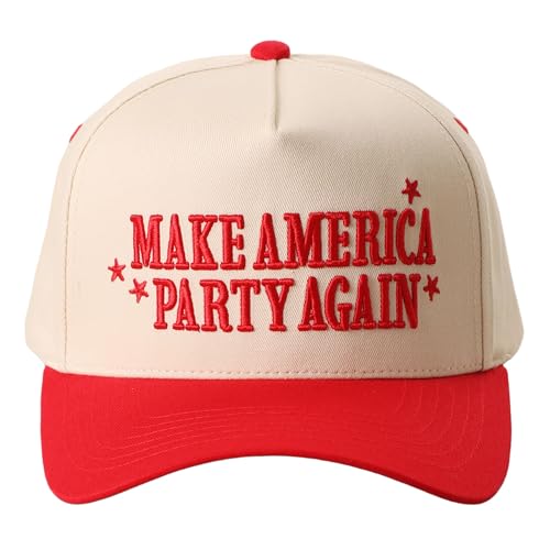 MIRMARU 3D Embroidered Trucker Hat 5 Panel Cotton Baseball Cap with Fun Text Designs Adjustable for Men and Women (US Alpha One Size Make America Party Again Red)