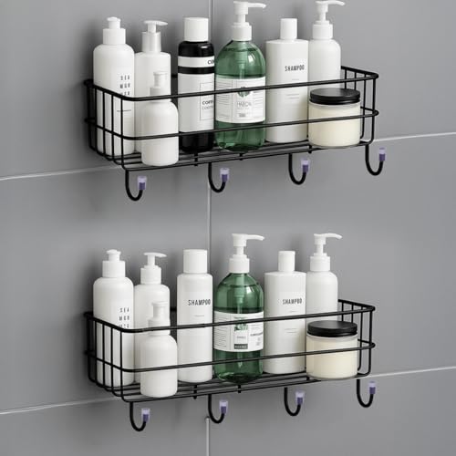 Image of HOUZA Self-Adhesive Bathroom Shelf Rack - 𝐍𝐨 𝐃𝐫𝐢𝐥𝐥𝐢𝐧𝐠 𝐍𝐞𝐞𝐝𝐞𝐝, Rust-Resistant Metal, Space-Saving Organizer for Shower and Kitchen with Quick and Simple Setup (𝐏𝐚𝐜𝐤 𝐨𝐟 𝟐)