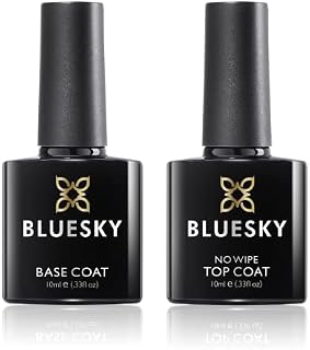 Bluesky Gel Nail Polishes, No Wipe Top Coat and Base Coat, Soak Off LED UV Gel Nail Polish Set, Long Lasting, Shiny, High Gloss Finish, Clear, 2 x 10ml Bottles