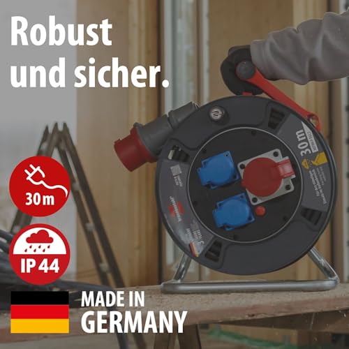 Brennenstuhl Garant CEE 1 V2 IP44 Kabeltrommel (CEE-Kabeltrommel mit 30m Kabel in schwarz, ständiger Einsatz im Außenbereich IP44, Made in Germany)