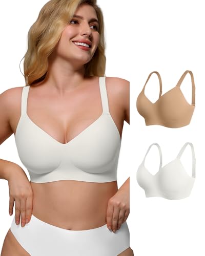 Image of As Fairy Womens Soft Comfortable No Underwire Bras V Neck Seamless Push Up Bralettes Full Coverage Tshirt Brassiere