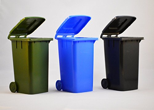 Set of 3 Toy Trash Cans - (Blue, Dark Grey, Green)