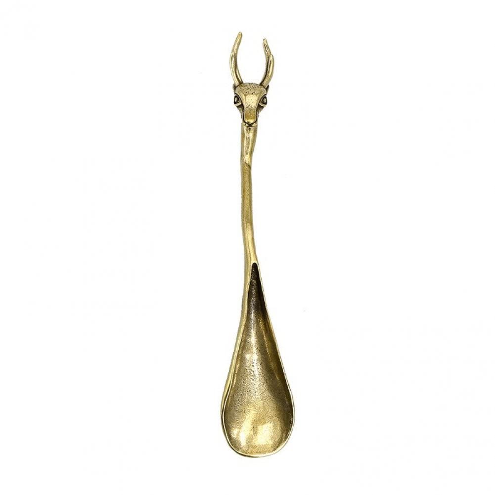 Danlai Gold Coffee Spoons Retro Brass Elk Dessert Cocktail Stirring Spoon Vintage Carved Handle Ice Cream Soup Scoops Teaspoons Flatware