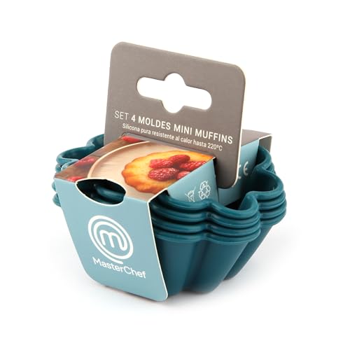 Master Chef Junior – Set of Muffin Molds in Flower Shape, 4 Pieces Turkey Blue – Non-Stick Ideal for Pastries