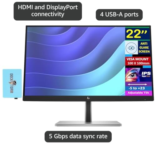 Image of HP 22 inch FHD VA Monitor with 5ms Response Time, Anti Glare, Flicker Free, VESA Mount (100 x 100mm), HDMI & Dockztorm USB Port Expander, Black Color