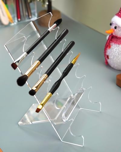 BlingTrail Acrylic Makeup Brush Holder for Vanity, Unique Office Desk Accessories For Women Aesthetic, Pen Display Stand Holder, Makeup Brush Drying Rack, Make Up/Hair/Paint Brush Holder, Clear