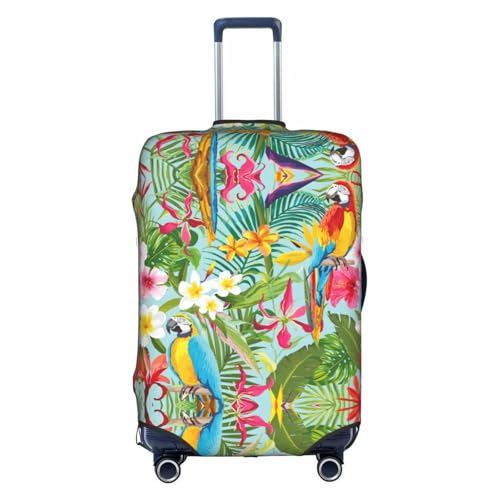 hgnbcsa Envoltura de equipaje con estampado de plantas tropicales y loros, piel de maletero antiarañazos, funda de patrón de doble cara, para transporte en aeropuerto, White, XL, Maleta