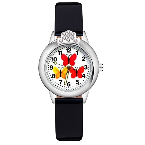 Reloj de niña Dibujos Animados Bonita Mariposa Estilo de Cristal Relojes Chica Estudiante Correa de Cuero de Cuarzo Reloj de Pulsera Reloj Relojes para niñas (Color : Sky Blue)