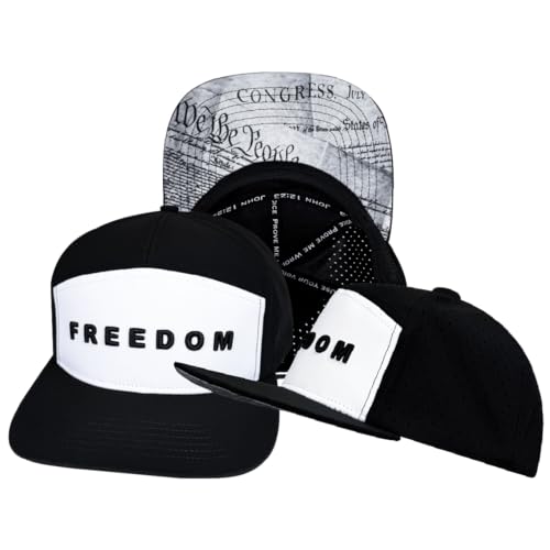 The Heartbeat Brand Freedom Hat|Laser Mesh USA Hat for Men & Women |Flat Bill Unisex Baseball Cap|Breathable Water-Resistant Snapback |Undervisor Design |Black/White