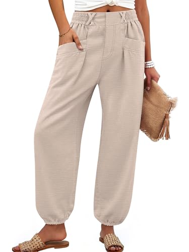 Image of ANRABESS Womens Pants Elastic Waist Summer Casual Harem Barrel Lounge Work Slacks Cropped Beach Vacation Clothes with Pockets