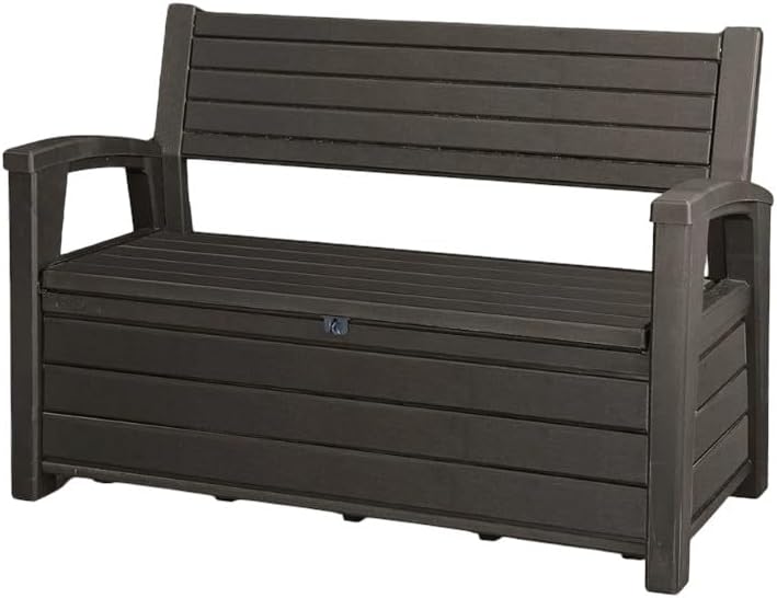 60 Gallon Outdoor Storage Bench – Deck Box with Built-in Seating – Weatherproof Resin Construction for Patio, Backyard, Garden (Non-Brushed Brown)