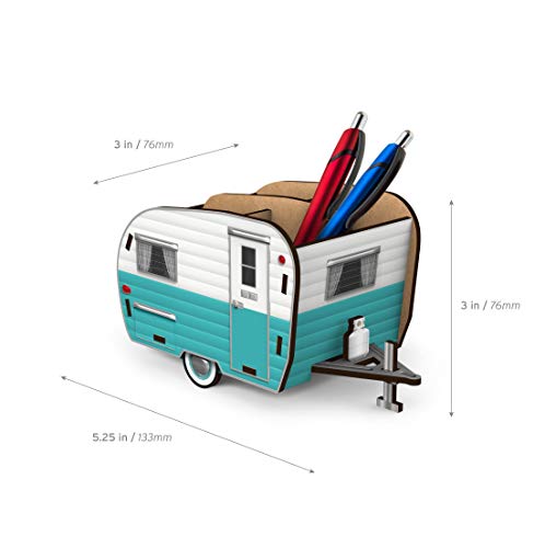 Image of Genuine Fred HAPPY CAMPER Vintage Camper Pencil Holder, White and Blue, Retro Desk Organizer- Great Gift for Coworkers and Travel Enthusiasts - Functional Desk & Cubicle Accessory