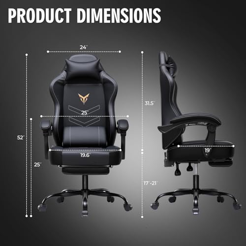 GTPLAYER Gaming Chair, Office Chair High Back Computer Chair with Foot Rest for Adults, Leather Desk Chair Executive Ergonomic Height Adjustable with Headrest and Lumbar Support, 300lbs Black - Image 4