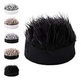 Men's Funky Faux Fur Knit Beanie Hat, Hip-Hop Style, Spiked Funny Wig Hat, Cool Streetwear Funky Knit Wig Hat (#G)