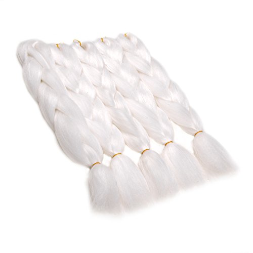 WIGENIUS 3 Pieces Jumbo Braid Hair Kanekalon Braiding Hair White Braiding Hair Hot Water Setting Xpression Braiding Hair(3PCS, White)