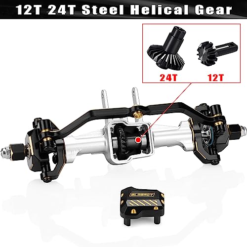 GLOBACT for 1/18 TRX4M Bronco Defender Aluminum Front & Rear Axle Set with Brass Steering Blocks and Caster Blocks and Steering Links and Axle Cover RC Crawler Car Upgrade Accessories (Silver)