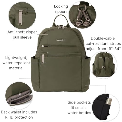 Image of Baggallini Securtex Anti-theft Vacation Travel Backpack 10x13 Slash-Resistant Nylon Daypack w /RFID