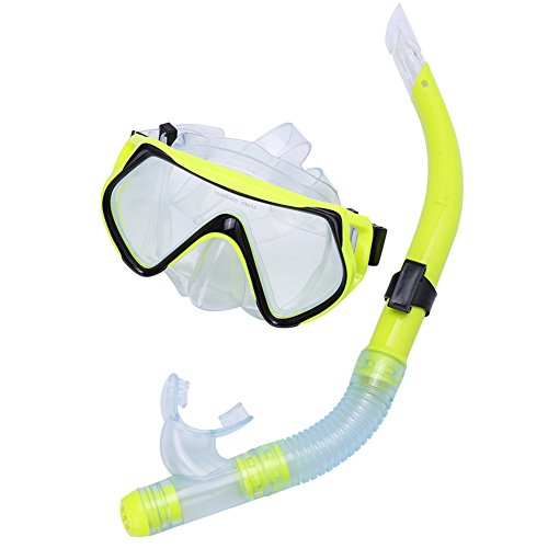 Alomejor Scuba Mask Snorkel Set Snorkeling Mask Diving Goggles Snorkeling Swimming Scuba Underwater Glasses Easy Breath Snorkel Sets for Adult Men Women (Yellow)