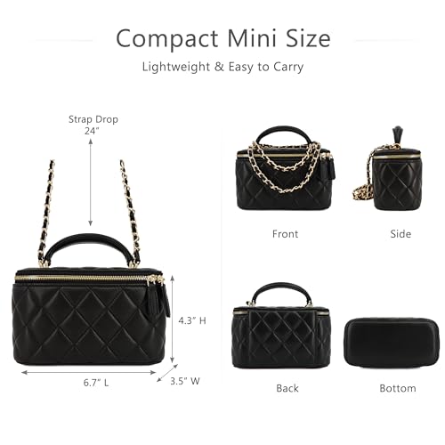 Image of M-ioi-M Small Genuine Leather Purse Quilted Crossbody Bag for Women, Mini Top-Handle Shoulder Handbag w /Gold Chain Strap