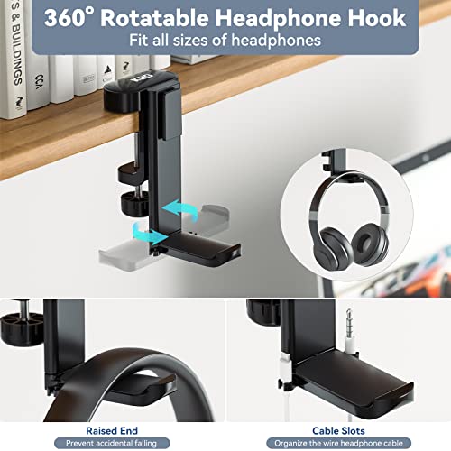 image for KDD Rotatable Headphone Hanger - 3 in 1 Under Desk Clamp Controller St