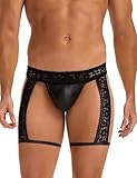 sunshinelady Mens Lace Panties Sissy Lingerie Outfits for Men Sexy Gay Lingerie with Garter L Black