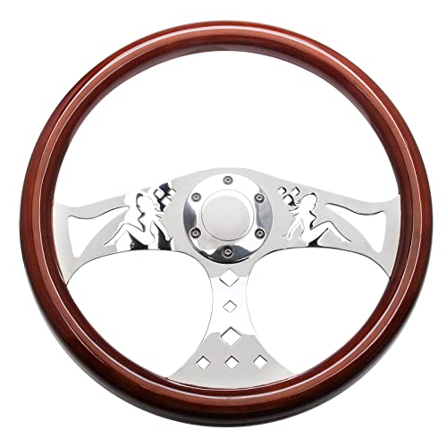 Top10 Racing 380Mm 15" Classic Grant Nostalgia Style Wood Grain Steering Wheel Slotted 3 Spoke Steering Wheel Riveted Light Wood Grip With Horn Button (Girl Pattern) #TOP1