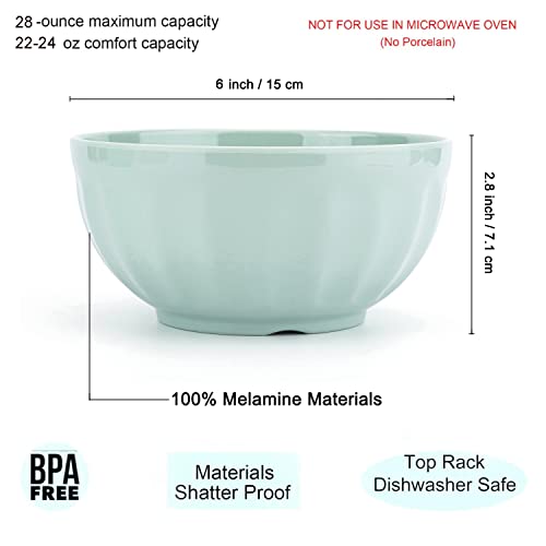 Koxin-Karlu 6-Inch Melamine Fluted Bowls, 28-Ounce Bowls For Snack And Cereal Or Salad, Set Of 6 Teal #TOP1