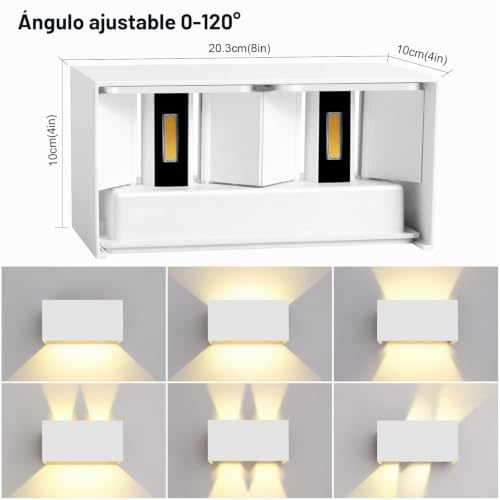 Miniatura 2 de Kingwen 4 Piezas Apliques Pared Exterior Interior 20w 3000k Aplique Exterior Led Luz Exterior Rectangular Blanco Lampara Exterior Pared Ángulo De Haz Regulable Lampara Interior Ip65
