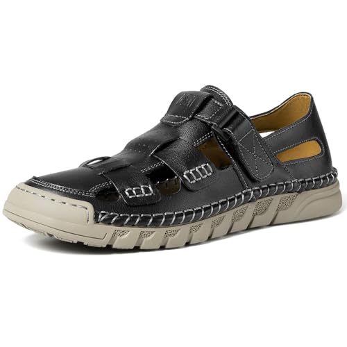Moudn Sandali da uomo casual in pelle estivi sportivi sandali chiusi sandali da pescatore da spiaggia all'aperto scarpe con supporto plantare per uomo