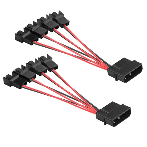 ELFJMZP Molex - Cable adaptador de ventilador Molex de 4 pines a 2510 4P-2PIN de 1 a 4 12 V, cable de alta corriente de 24 AWG (13 cm, esquema de color negro y rojo)