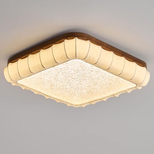 Plafonnier en tissu et noyer pour illuminer une chambre chaleureuse