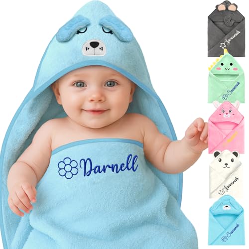 SIMIEEK Personalized Baby Hooded Towel (Blue Puppy)