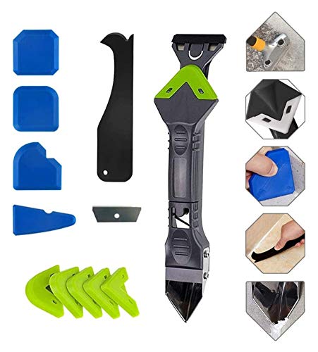 LHFSM 5 in 1 Caulking Tool Kit Silicone Caulking Tools with 4 Silicone Caulk Finishing Tool Set Glass Glue Angle Scraper Caulk Remover and Sealant Scraper Set Easy Caulk Removal Cleaner