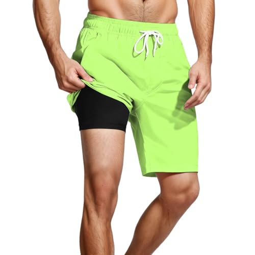 Generisch Bañador corto para hombre con forro de compresión, de secado rápido, con bolsillos, forro de malla, pantalones cortos de natación, con cordón, ocio, verano, divertido, E, XXL
