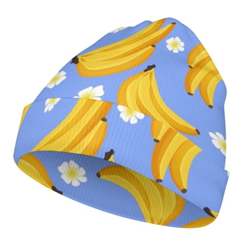 Cartoon Banana and Flower Pattern Kids Beanie Hat for for Girls Boys Children Cap Winter Knitted Chemo Cancer Headwear Accessories Gifts Decoration Black