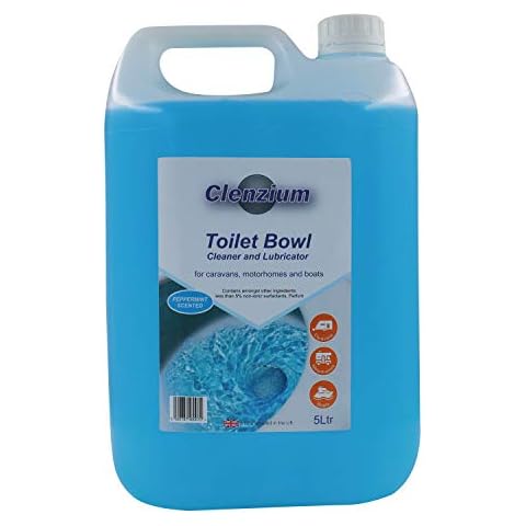Toilet Fluid Cleaner And Lubricator - Blue Toilet Cleaner, 5 Litre (L) - Peppermint Scented - For Caravans, Motorhomes And Boats. Portaloo Toilet chemical. Clean, Brighten, Sanitise And Refresh Cover