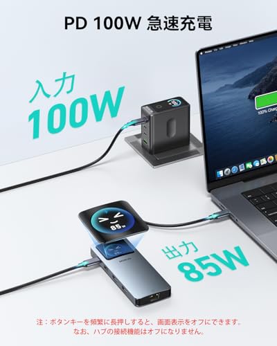 MOKiN LCD USB-C ドッキングステーション デュアルモニター対応 12-in-1 ラップトップドック、デュアル HDMI 搭載 8K@30Hz、PD 100W 給電、2500Mbps 有線 LAN、10Gbps 高速 USB A/C ポート ×5、SD/マイクロ SD カードリーダー付き、HP/Dell/Lenovo 対応 USB-C アダプター