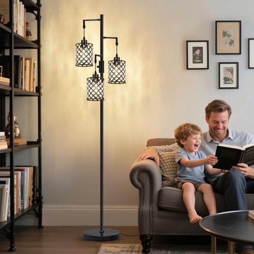 GyroVu Crystal Floor Lamps for Living Room, 3-Light Black Floor Lamp, Standing Tall Lamp with Elegant K9 Crystal Shade & Rotary Switch, Modern Corner Floor Lamp for Bedroom, Home Office, Reading by GyroVu - Used condition - Image 7