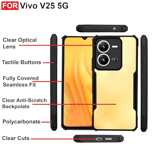 Image of Back Cover Clear Eagle Smoke Compatible with Model Vivo V2228 / Vivo V25 5G | Raised Edges I paky |Imported Rubber Bumper Scratch & Camera Protection - Black