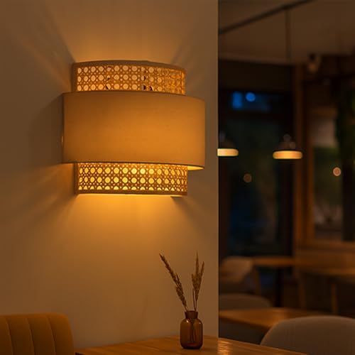 Image of Habere India-All the Cultures Fabricating India Wall Decor Lights | Night Lamp for Bedroom | Mount Lights | Bamboo Wall Lamp (L30 x H25 cm)