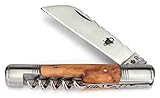 Heft: Griff Olivenholz 9,5 cm Thiers-Issard TONNEAU - 9,5 cm Taschenmesser aus Frankreich - Griffschalen Olivenholz - Korkenzieher - Messer Klinge 8 cm 12C27 Sandvik Stahl