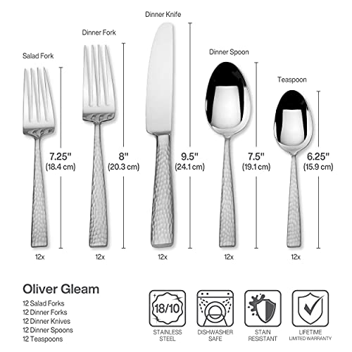 Mikasa Oliver Gleam 18/10 Stainless Steel Flatware Serving Utensils, 65 Piece Set, Silver