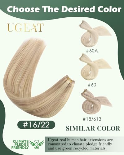Image of Ugeat 24 Inch Weft Hair Extensions Human Hair, Human Hair Extensions Sew in 100g, Sew in Extensions Long Straight, Ash Blonde Highlights Medium Blonde